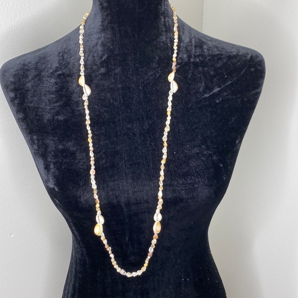 Handmade Cowrie and Conch Shell & Beaded Necklace 19"